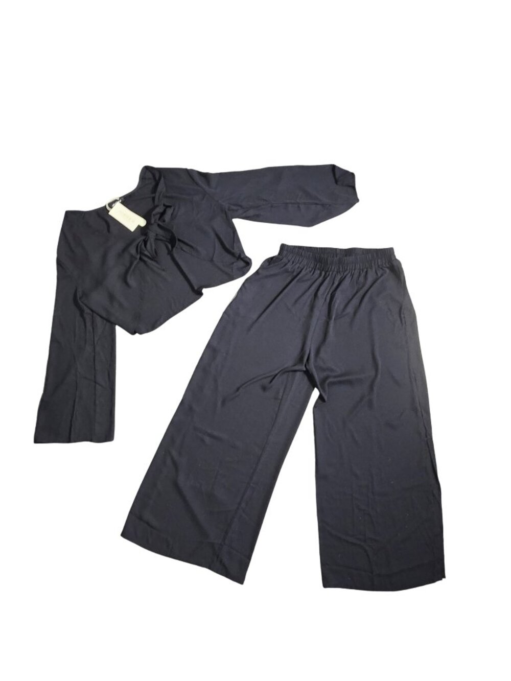 NWT | Bsubbeach Black Semi Sheer 2 Piece Tie Front Top & Side Slit Pants Set XL
